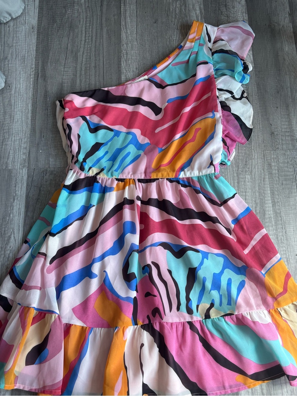 Kori One-Shoulder Multi-Color Ruffled Tiered Dress